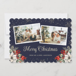 Cartes Pour Fêtes Annuelles Nouvellement mariés 2 Photo Botanique Bleu Joyeux 