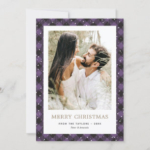 Cartes Pour Fêtes Annuelles Nouvelles mariées Purple Gold Snow Photo Joyeux No