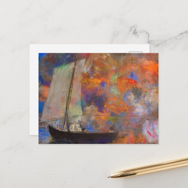 Cartes Pour Fêtes Annuelles Nuages de fleurs par Odilon Redon (Devant/Arrière en situation)