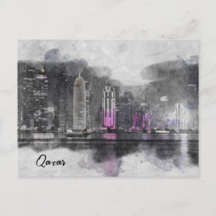 Cartes Pour Fêtes Annuelles Nuit aquarelle Qatar