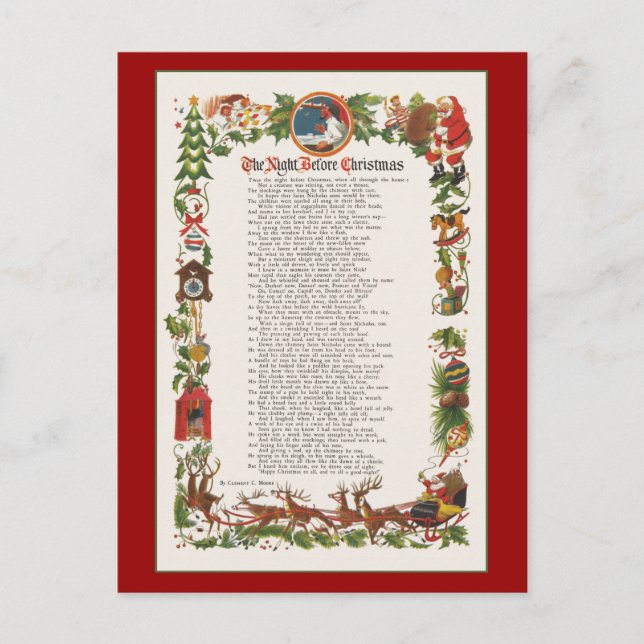 Cartes Pour Fêtes Annuelles Nuit avant Noël Poème décoré (Devant)