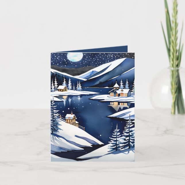 Cartes Pour Fêtes Annuelles Nuit de Noël étoilée silencieuse au lac Mountain (Devant)