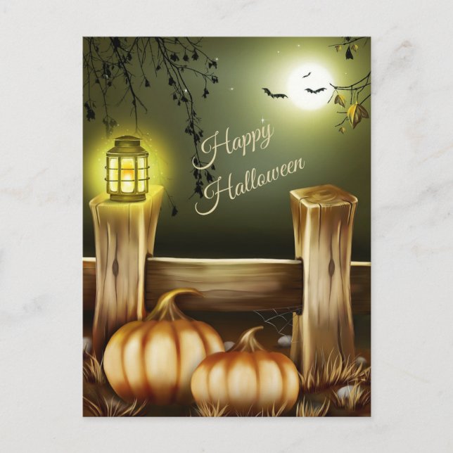 Cartes Pour Fêtes Annuelles Nuit d'Halloween à la campagne - Citrouilles et ch (Devant)