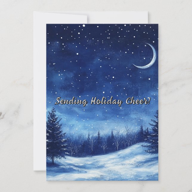 Cartes Pour Fêtes Annuelles Nuit d'hiver Aquarelle Noël (Devant)