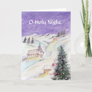 Cartes Pour Fêtes Annuelles Nuit étoilée dans l'aquarelle de Noël de neige