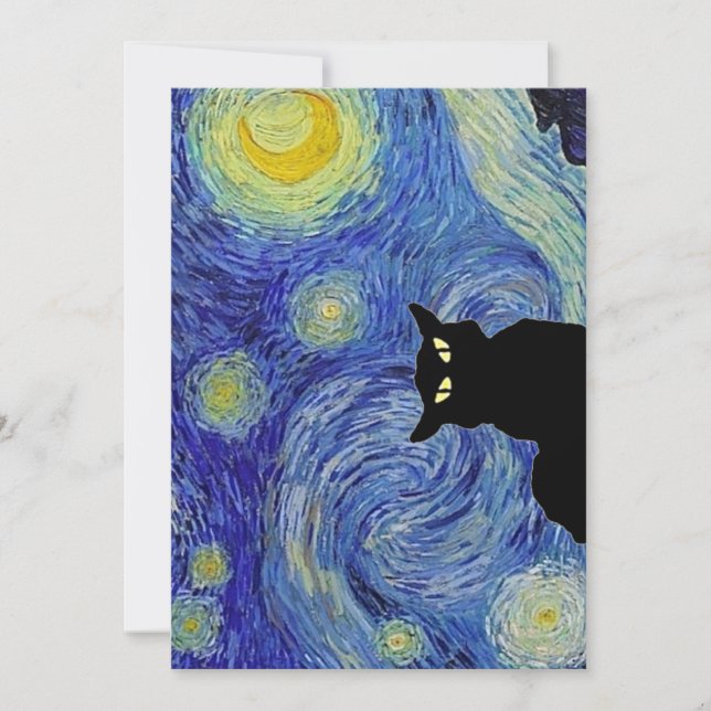 Cartes Pour Fêtes Annuelles Nuit étoilée de chat noir (Devant)