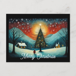 Cartes Pour Fêtes Annuelles Nuit hivernale neige Village de montagne Noël Arbr