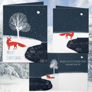 Cartes Pour Fêtes Annuelles Nuit Nordique D'Hiver Renard Rouge Dans Les Fjords