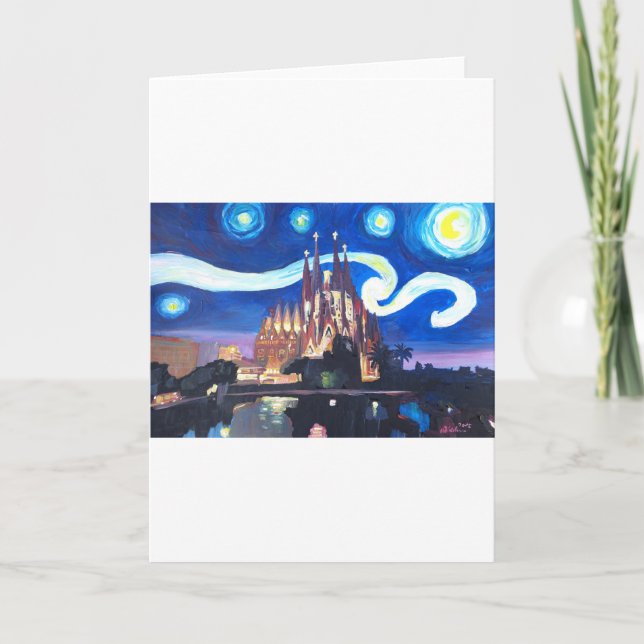 Cartes Pour Fêtes Annuelles Nuits étoilées à Sagrada Familia à Barcelone (Devant)