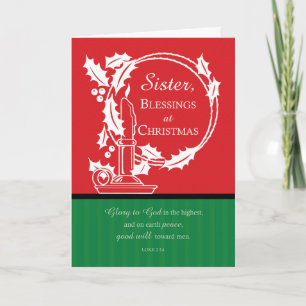 Cartes Pour Fêtes Annuelles Nun Christmas Holly Wreath, bougie rouge & vert