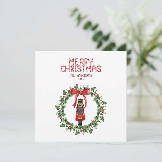 Cartes Pour Fêtes Annuelles Nutcracker Bow élégante coquette Joyeux Noël (Debout devant)