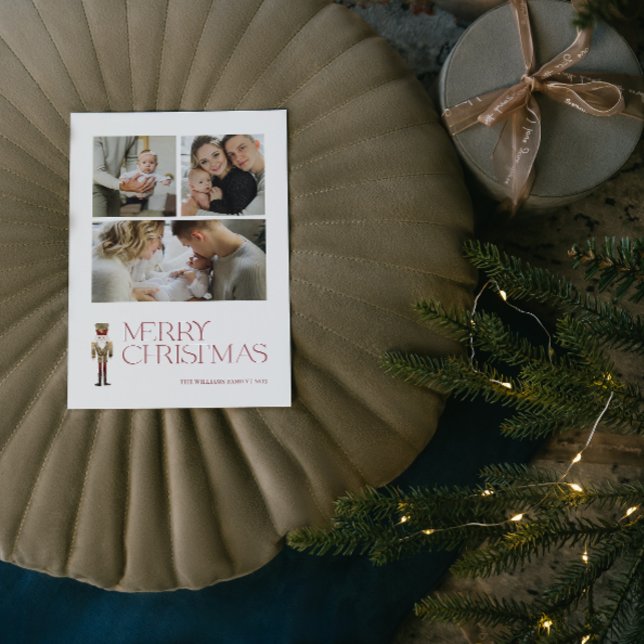 Cartes Pour Fêtes Annuelles Nutcracker Moderne Joyeux Noël 3 Photo (A Nutcracker Holiday! Wishing You a Merry Christmas in Modern Minimalist Style. 🎄🎭 [Your Photo Her)