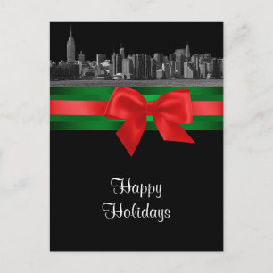 Cartes Pour Fêtes Annuelles NYC large Skyline Etted BW Noël Holiday 2