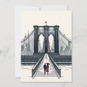 Cartes Pour Fêtes Annuelles NYC Love Vibe - Moderne Brooklyn Bridge Valentine'