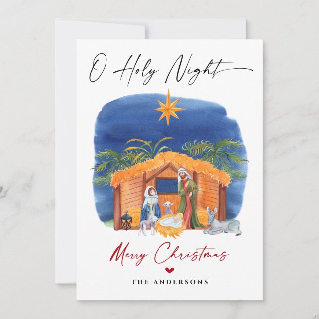 Cartes Pour Fêtes Annuelles O Holy Night Christmas Nativité Scene Famille Phot (Devant)