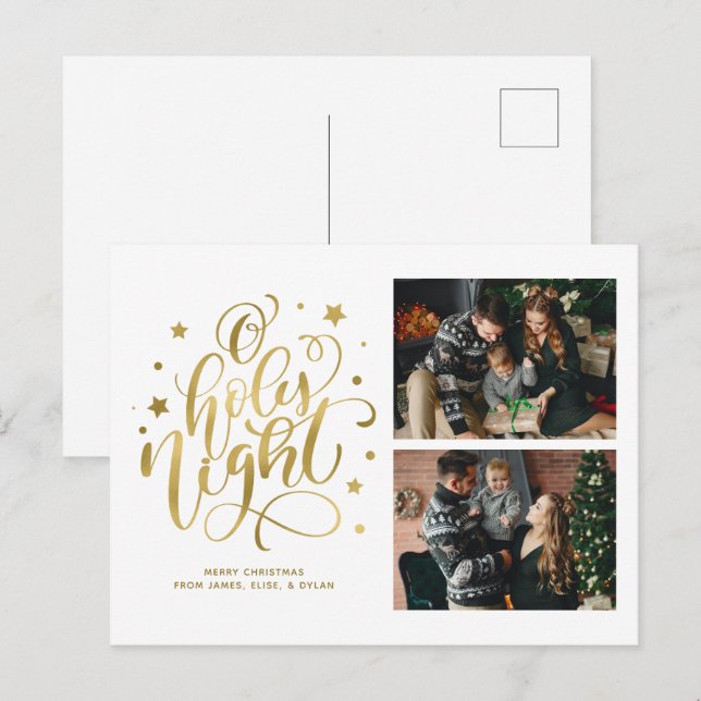 Cartes Pour Fêtes Annuelles O Holy Night Hand Lettré Photo personnalisée (Devant / Derrière)