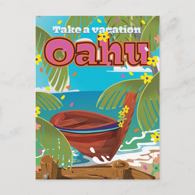 Cartes Pour Fêtes Annuelles Oahu poster de voyage de vacances (Devant)