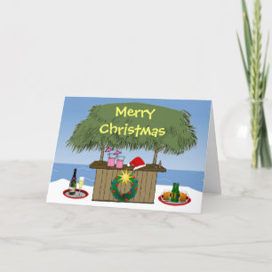Cartes Pour Fêtes Annuelles Ocean Beach Tropical Tiki Hut Boissons Fun Noël