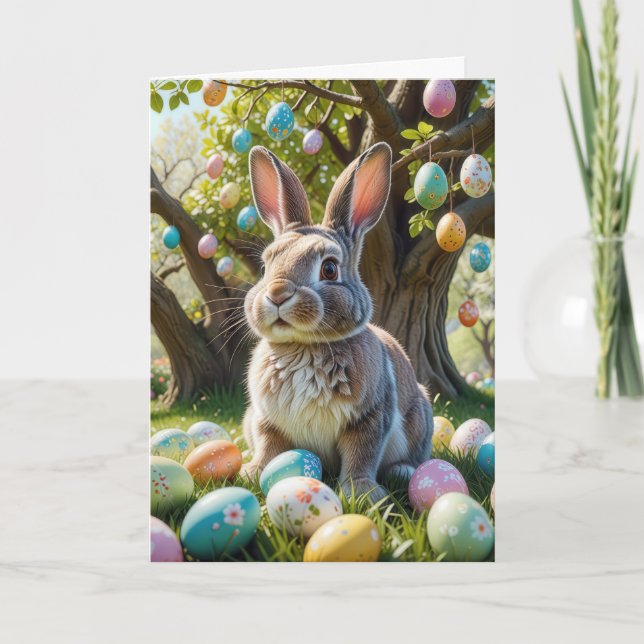 Cartes Pour Fêtes Annuelles Oeuf de Pâques avec lapin (Devant)