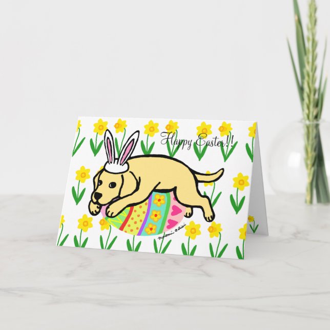 Cartes Pour Fêtes Annuelles Oeuf de Pâques Caricature du Labrador jaune (Devant)