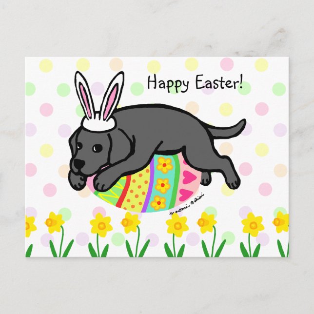 Cartes Pour Fêtes Annuelles OEuf de Pâques Carton du Labrador noir (Devant)