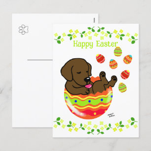 Cartes Pour Fêtes Annuelles Oeuf de Pâques Chocolat Labrador Fleurs de chiots