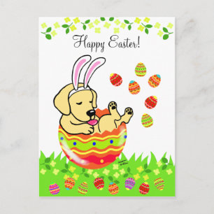 Cartes Pour Fêtes Annuelles Oeuf de Pâques Jaune Labrador Chiot caricature