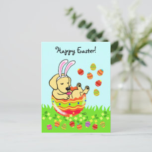 Cartes Pour Fêtes Annuelles Oeuf de Pâques Jaune Labrador Chiot caricature