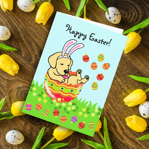 Cartes Pour Fêtes Annuelles Oeuf de Pâques Jaune Labrador Chiot caricature