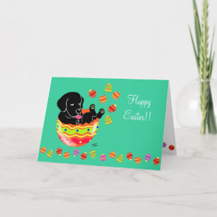 Cartes Pour Fêtes Annuelles Oeuf de Pâques noir Labrador Chiot caricature vert