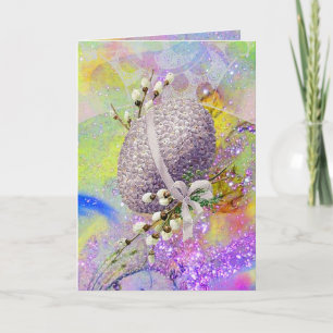 CARTES POUR FÊTES ANNUELLES OEUF DE PÂQUES POURPULAIRE, BLANCS, PARKLES JAUNES