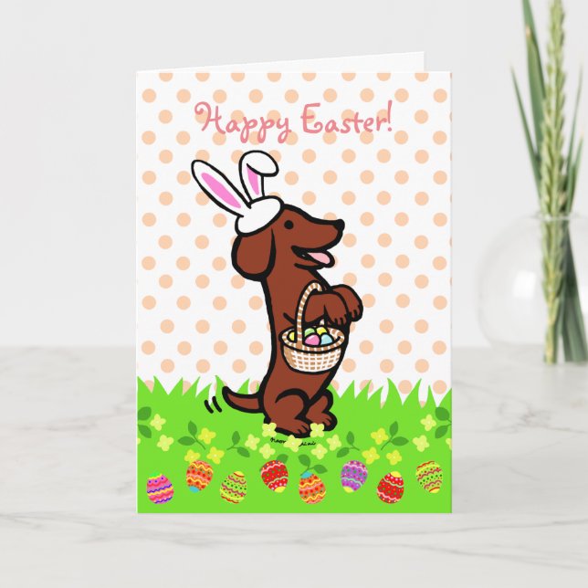 Cartes Pour Fêtes Annuelles Oeuf de Pâques Rouge Smooth Haired Dachshund (Devant)