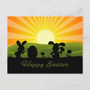 Cartes Pour Fêtes Annuelles Oeuf de peinture de lapin de Pâques mignon