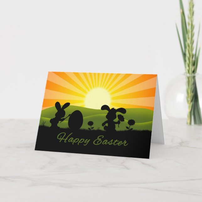 Cartes Pour Fêtes Annuelles Oeuf de peinture de lapin de Pâques mignon (Devant)