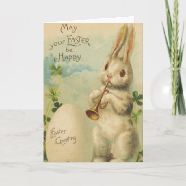 Cartes Pour Fêtes Annuelles Oeuf Lapin de Pâques Quatre feuilles Trompette de  (Devant)