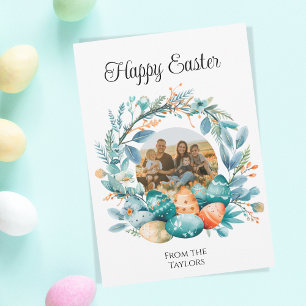 Cartes Pour Fêtes Annuelles Oeufs aquarelles Wreath Happy Famille de Pâques Ph