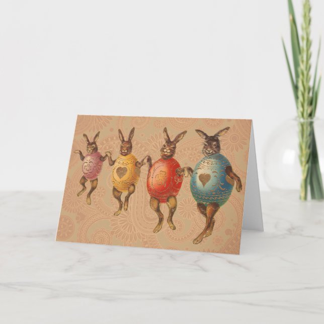Cartes Pour Fêtes Annuelles Oeufs dansants lapins de Pâques (Devant)