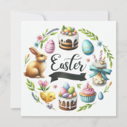 Cartes Pour Fêtes Annuelles Oeufs de lapin de Pâques Illustration de poussin
