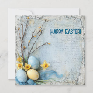 Cartes Pour Fêtes Annuelles Œufs de Pâques à l'ancienne et jonquilles