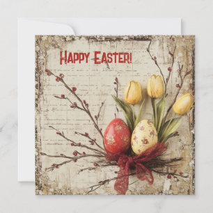 Cartes Pour Fêtes Annuelles Œufs de Pâques à l'aquarelle dans les tons rouge e