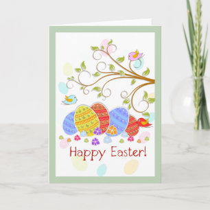 Cartes Pour Fêtes Annuelles Oeufs De Pâques Mignonnes Frowners Et Oiseaux Pâqu