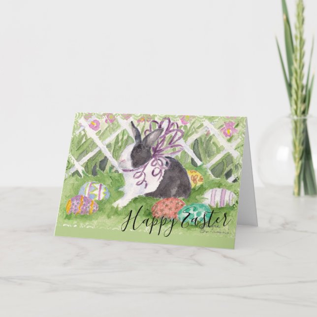 Cartes Pour Fêtes Annuelles Oeufs de pâques néerlandais de lapin d'aquarelle (Devant)
