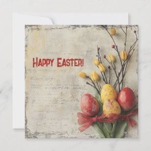 Cartes Pour Fêtes Annuelles Œufs de Pâques nostalgiques à l'aquarelle rouge et