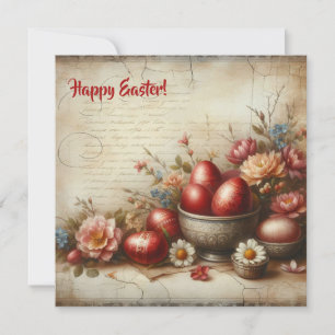 Cartes Pour Fêtes Annuelles OEufs de Pâques rouges rétro fleurs de printemps