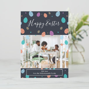 Cartes Pour Fêtes Annuelles Oeufs de Pâques Whimsical Blue Famille Photo Vacan