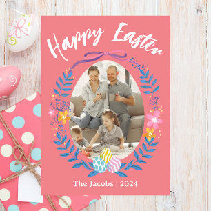 Cartes Pour Fêtes Annuelles Oeufs élégants Joyeux Pâques famille une photo