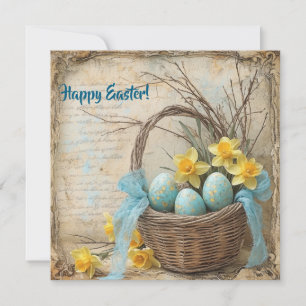 Cartes Pour Fêtes Annuelles OEufs et jonquilles pascales bleu et jaune pastel
