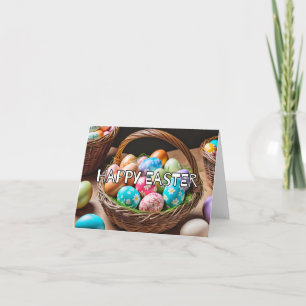Cartes Pour Fêtes Annuelles Oeufs et panier de vacances de Pâques colorés
