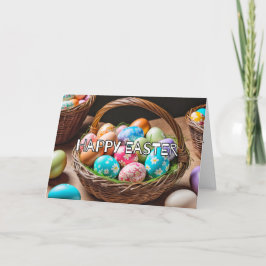 Cartes Pour Fêtes Annuelles Oeufs et panier de vacances de Pâques colorés