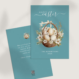 Cartes Pour Fêtes Annuelles Oeufs Fleurs de Printemps Turquoise Bonne fête de 
